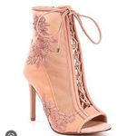 Gianni Bini Blush Pink Embroidered Zip Lace Up Heeled Booties Size 8.5 Photo 0