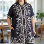 Max Studio NWT $218 Short Sleeve Shirtdress (Plus) 3X, NAVY PNY FEATHER LEAVES Photo 1