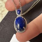 NWOT Stainless Steel Silver Tone / Blue Lapis Color Stone Necklace Photo 3
