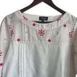 Taaga Top Women L White Red Crew Neck 3/4 Sleeve Artsy Print Lightweight Size L Photo 8