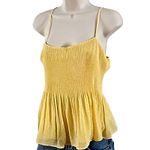Lush Clothing Lush Yellow & White Dotted Peplum Smocked Tank Top – Size Medium Photo 2