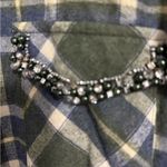 Green Plaid Long Shirt with Beaded Pockets Size M Photo 2