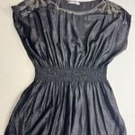 Solaris S Black Metallic Beaded Shoulder Top Party Cocktail Blouse Photo 0