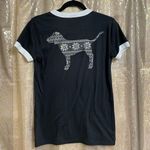 PINK - Victoria's Secret PINK Ringer Black White Holographic Holiday Dog T-Shirt, Small Photo 1