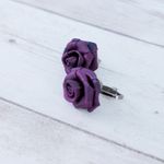 Vintage Clip On Earrings Purple Fabric Rose 5/8" Photo 4