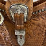 American West Tooled Leather Shoulder Bag Purse A27 Brown Photo 3