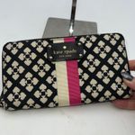 Kate Spade New York Black Cream Pink Stripe Spade Pattern Zip Around Wallet Photo 5