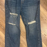 Topshop Blue Distressed Women's Straight Leg Jeans Photo 0