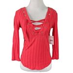 Free People Ice Cold Lace Up Top in Crimson Rose Size XS NEW NWT Photo 5