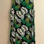 Tropical Leaf Print Sleeveless Button Down Beach Resort Plus Dress Cover Up Green Size 2X Photo 4