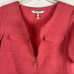 Ellen Tracy  Pink Coral Linen Blend Flap Chest Pockets 1/2 Zipper Top Medium Photo 6