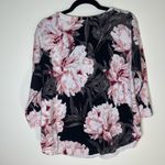 Chico's  | Black & Pink Floral Lightweight Sweater |  Large Photo 1