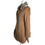 Belted Trench Coat Removable Rabbit Fur Collar Small Tan Pockets Lined Buttons Photo 5