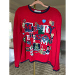 Vintage Merry Christmas Knit Sweater Heirloom Collect Red Holiday Parisian Party Size XL Photo 1