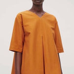 COS A-Line Pleated Blouse Top in Orange Lagenlook Relaxed Minimalist Office Work Photo 0