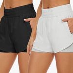 2 Pack Athletic Shorts for Women, Quick Dry Running Shorts with Pockets High Waisted Workout Gym Sports Shorts Black Size L Photo 0