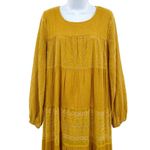 Free People  Gemma Midi Dress Floral Embroidered Eyelet Boho Mustard Yellow Photo 5