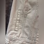 Free People Knit Sleeve & Knit Hood Distressed White Denim Jean Jacket Size XS Photo 8