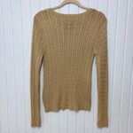 Ralph Lauren Lauren  Gold Metallic Silk Blend V-Neck Cable-knit Sweater Size L Photo 3