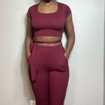 Women’s Sexy Burgundy Two Piece Pants Set with Pockets Size L Photo 2