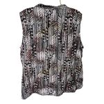Erika  Sleeveless Button Front Tank Tribal Print Split Hem Black Brown 1X Photo 1