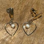 Vintage Heart Pearl Gold Tone Dangle Earrings Photo 0