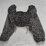 Fiestar Women’s Mesh Cheetah Print Ruched Long Puff Sleeve Crop Top Sz Sm Square Neck Photo 2