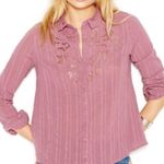 Free People Carter Dobby Purple Lace Boho Button Down Top Photo 6