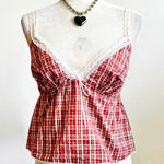 No Boundaries  Plaid Babydoll Top Lace Trim Y2K 2000s Grunge Boho Peasant Small Photo 0