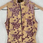 GUIHUA Floral Burnout Velvet Half Zip Mock Neck Sleeveless Top Fairy Feminine Tan Size M Photo 0