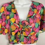 ZARA  TRF Cropped Top Fruit Print Tie Front Farmers Market Size Small Crop Blouse Photo 6