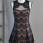 Betsy and Adam Sleeveless Lace Over Netting Cocktail Dress Black Pink 6 Photo 0