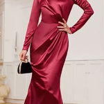 SheIn  Split Fishtail Hem Satin Wine Red Long Sleeve slit mermaid colorful Photo 0