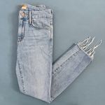 MOTHER Denim Mother The Looker Ankle Snippet Zapped Light Wash Raw Hem Skinny Jeans Photo 4