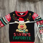 No Boundaries  Festive Reindeer Sweater - Black, Red, Green Photo 8