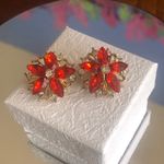 Vintage tomato red marquis cluster clip on earrings Photo 0
