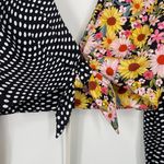 For Love And Lemons Anya Tie Front Floral Coquette Puff Sleeve Crop Top XS Black Photo 2