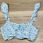 Storia  White Blue Floral Ruffle Crop Top Women’s Small Photo 0