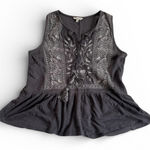 Lucky Brand  Charcoal Embroidered Blouse Photo 0