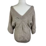 Angie Womens Alpaca Blend Knit Sweater Sz Small Beige V-Neck Batwing Coastal Photo 1