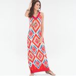Chico's  Medium Maxi Dress Boho Southwest Ikat long Dress Resortwear Vacation Photo 1