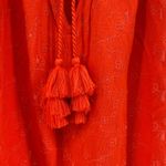 J.Crew Red Embroidered Cotton Tassle Tie Neck 3/4 Sleeve Blouse Top Size Small Photo 2