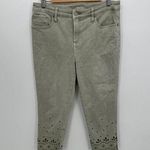 Chico's Women So Slimming Girlfriend Slim Leg Crop Size 6 Green Eyelet Hem Vaca Photo 0