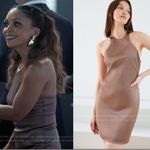 Aritzia Babaton Satin Mini Dress 10 Pressure 90s Taupe High Shine Racer Back Photo 2