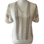 NWT Right Fashion White Crochet Knit V Neck Short Sleeve Vintage Sweater Small Photo 0