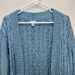 L.L.Bean Teal Double L Mixed Cable Open Front Cardigan Sweater Size XL PETITE Photo 1