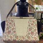 Vintage 50s/60s Gaymode Gold Floral Tapestry Clasp Lock Top Handle Purse Bag Photo 0