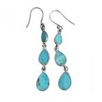 New Sterling Silver Turquoise Teardrop Cabochon Dangle Earrings Blue Photo 4
