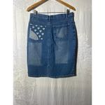 Vintage Jean Skirt 9 10 Patchwork Hearts Pencil Knee Length Distressed Juke Box Blue Photo 10