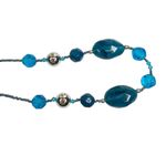 Cerulean Blue Acrylic Faceted & Silver Ball Beaded Necklace Photo 5